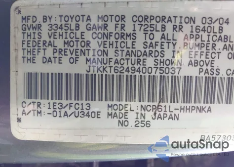 2004 Scion Xa from USA, damaged, VIN JTKKT624940075037